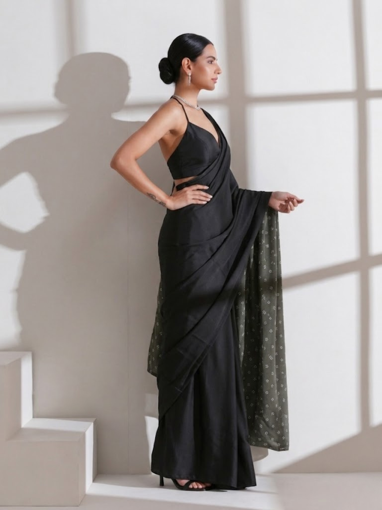 Dhiyona ST Black Surprise Saree with Silver and Black Blouse Fabric
