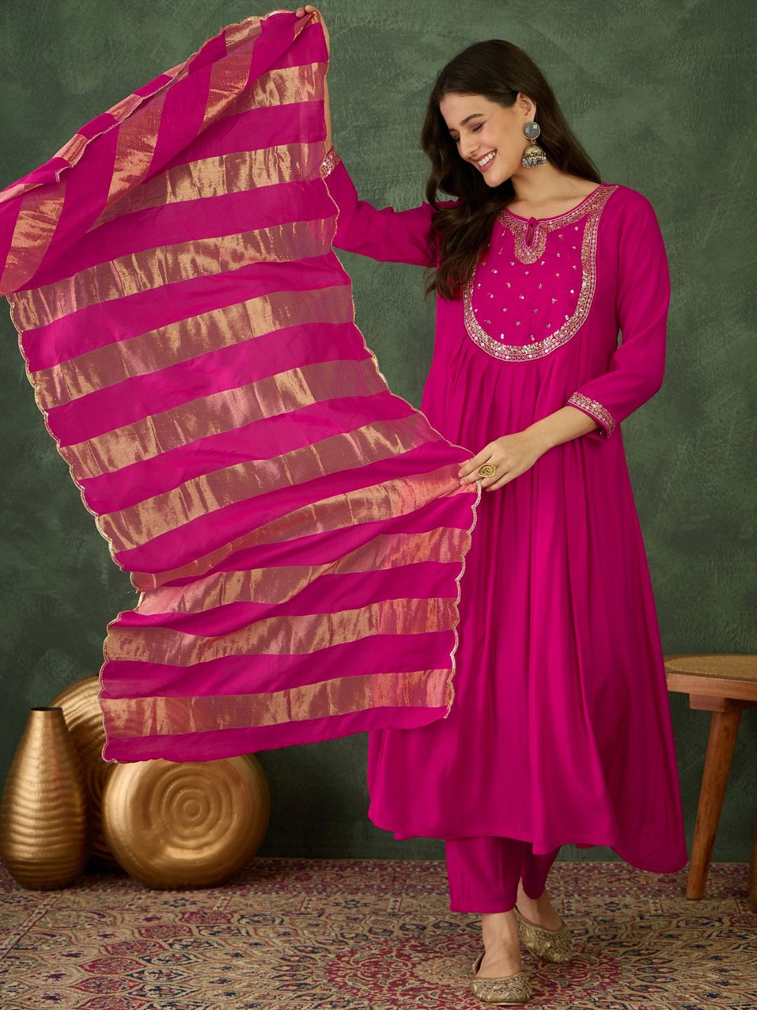 Dhiyona KL Women Embroidered A-Line Kurta Set