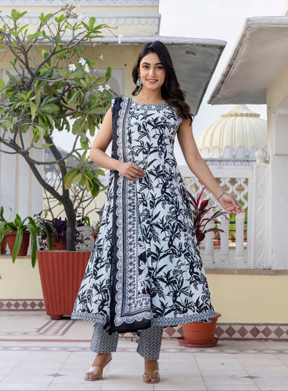 Samiha Charcoal Cotton Suit Set