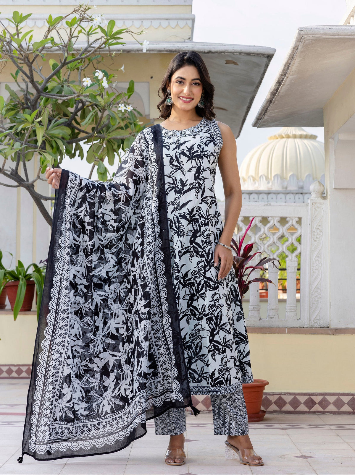 Samiha Charcoal Cotton Suit Set
