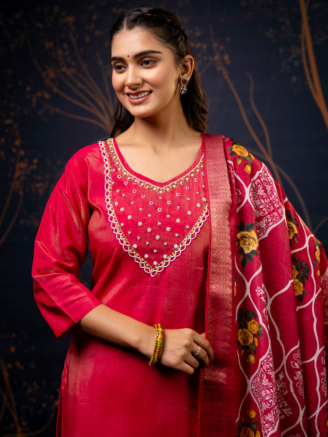 Dhiyona VV Women's Pink Kurta and Pant Sets Simar Silk fabric