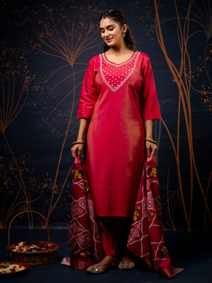 Dhiyona VV Women's Pink Kurta and Pant Sets Simar Silk fabric