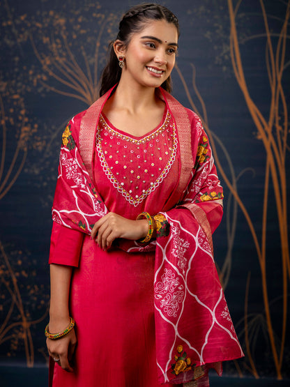 Dhiyona VV Women's Pink Kurta and Pant Sets Simar Silk fabric