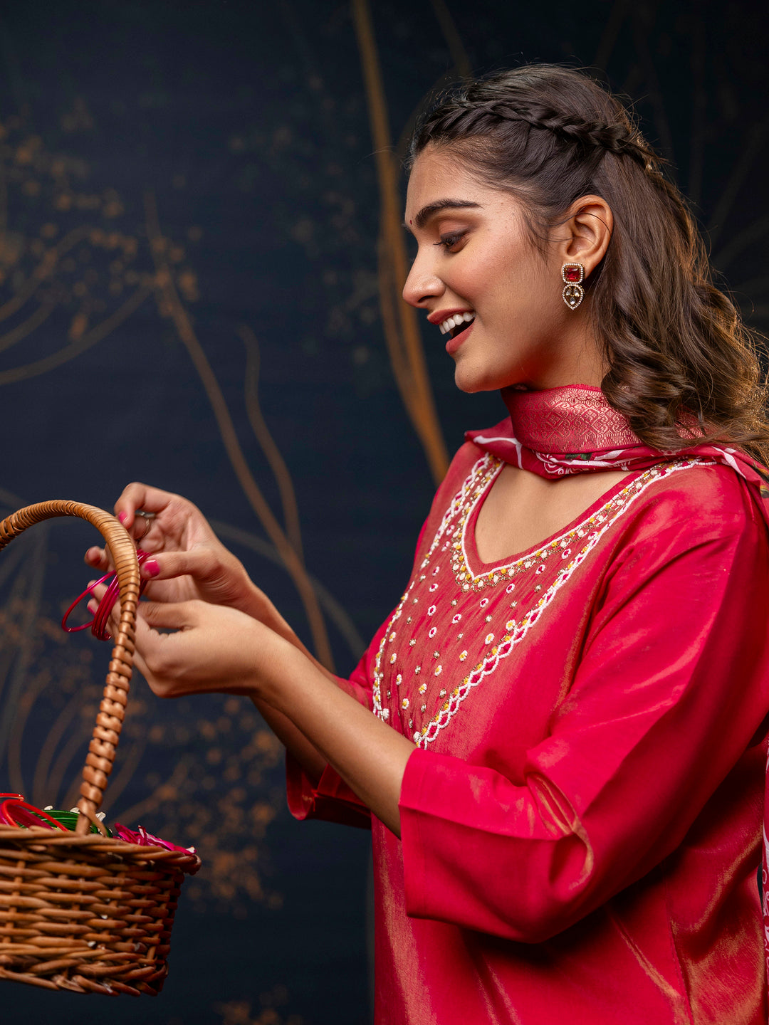 Dhiyona VV Women's Pink Kurta and Pant Sets Simar Silk fabric