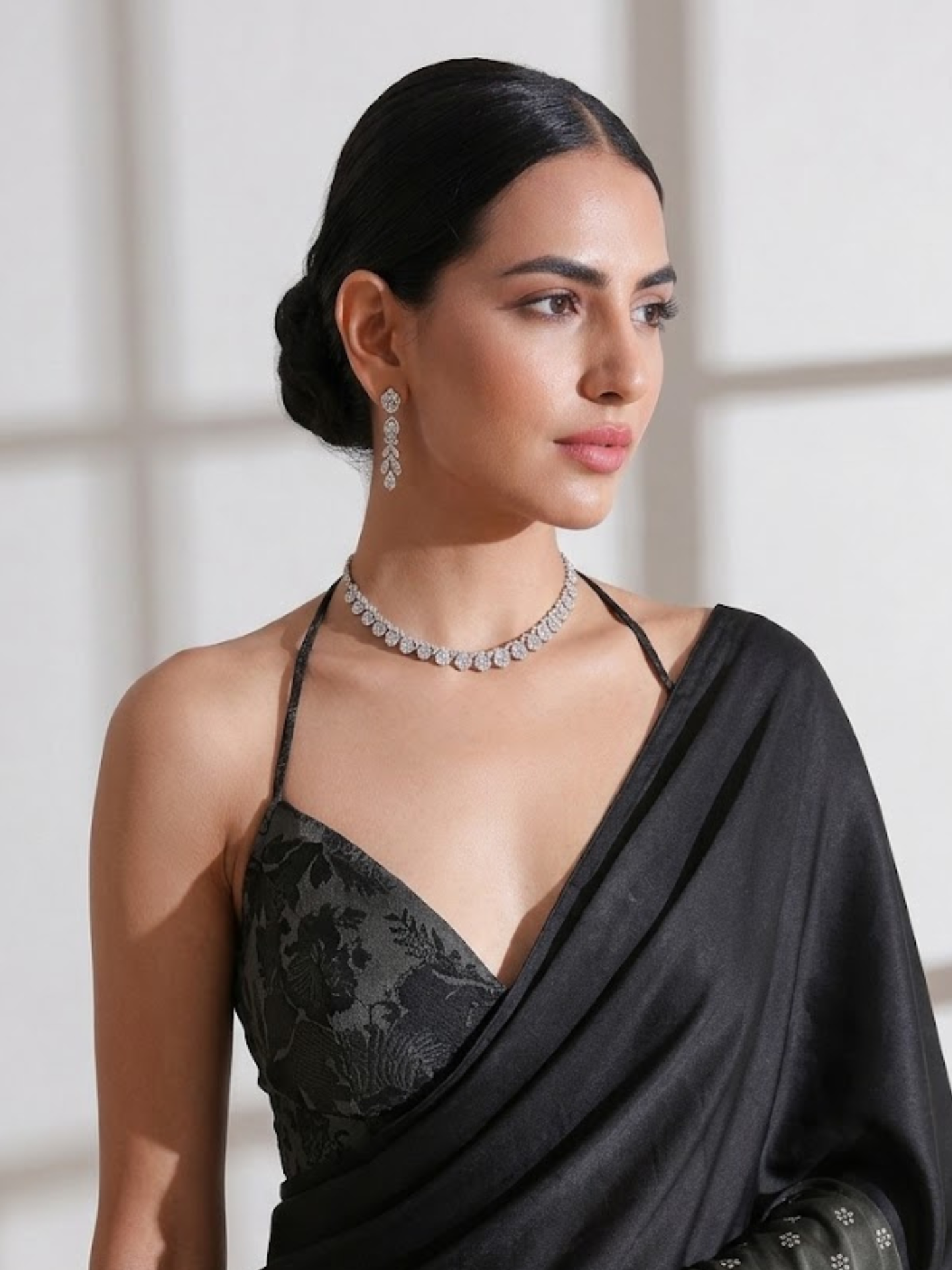 Dhiyona ST Black Surprise Saree with Pink Orange Satin and Black Blouse Fabric