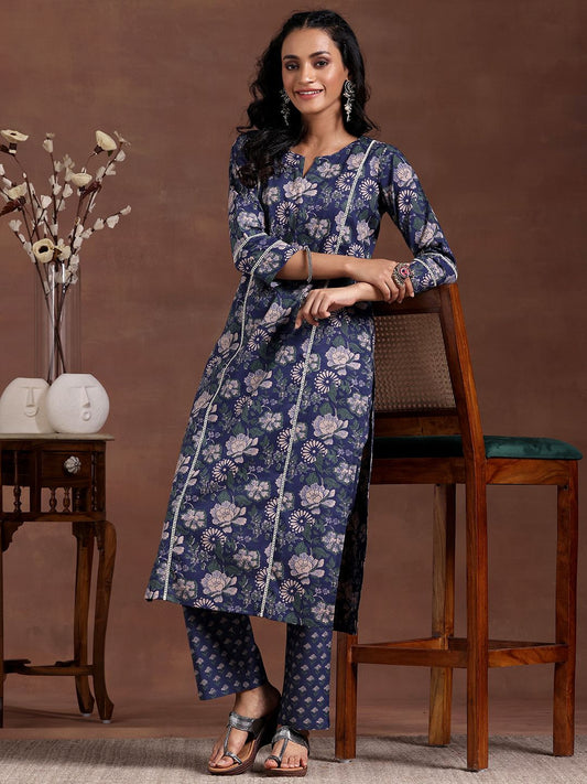 Women Floral Printed Panelled Pure Cotton Kurta with Trousers