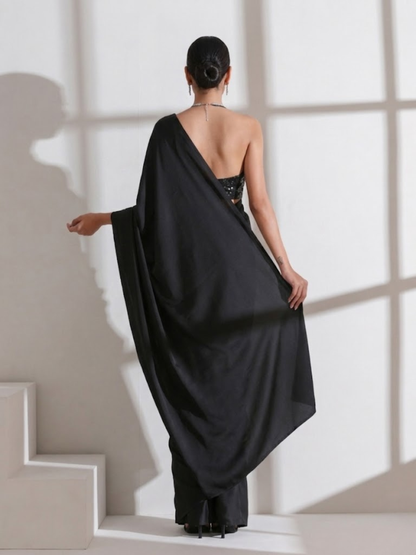 Dhiyona ST Black Surprise Saree with Silver and Black Blouse Fabric