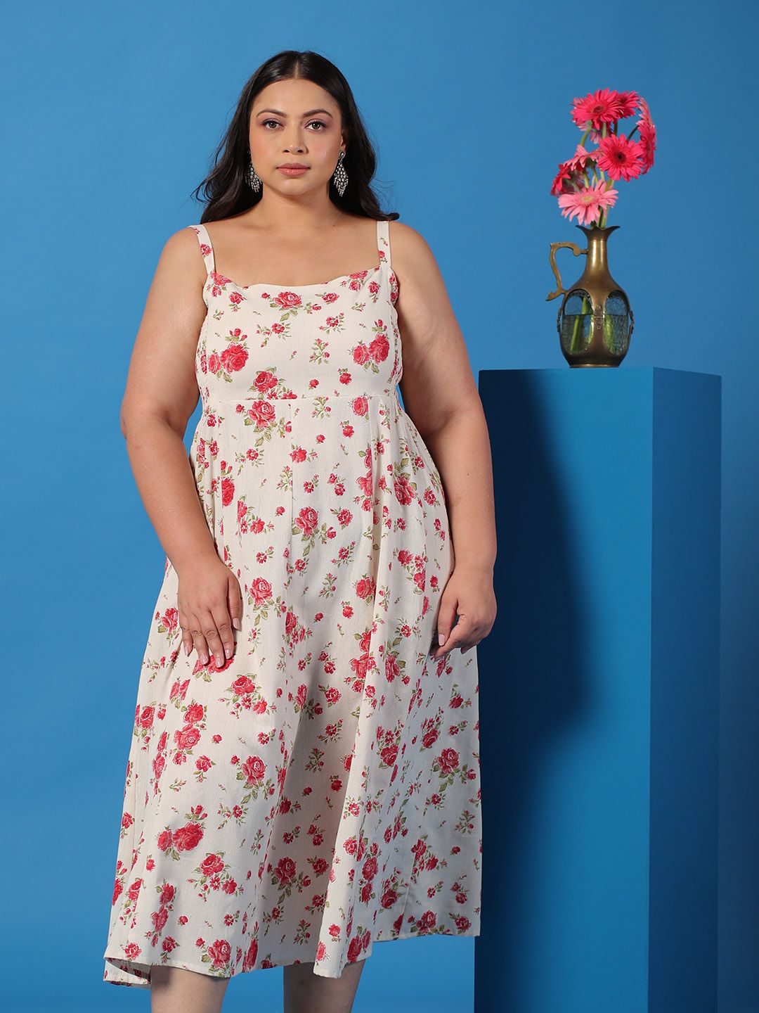 Dhiyona AY Women's Floral Print A-Line Midi Dress