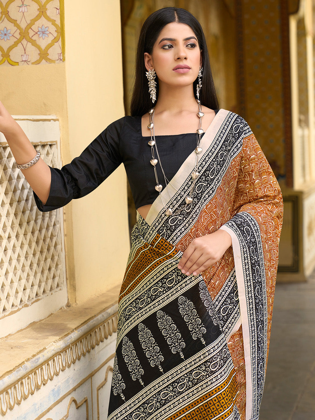 Women's Bhagalpuri Silk Mustard Printed Designer Saree With Blouse Piece
