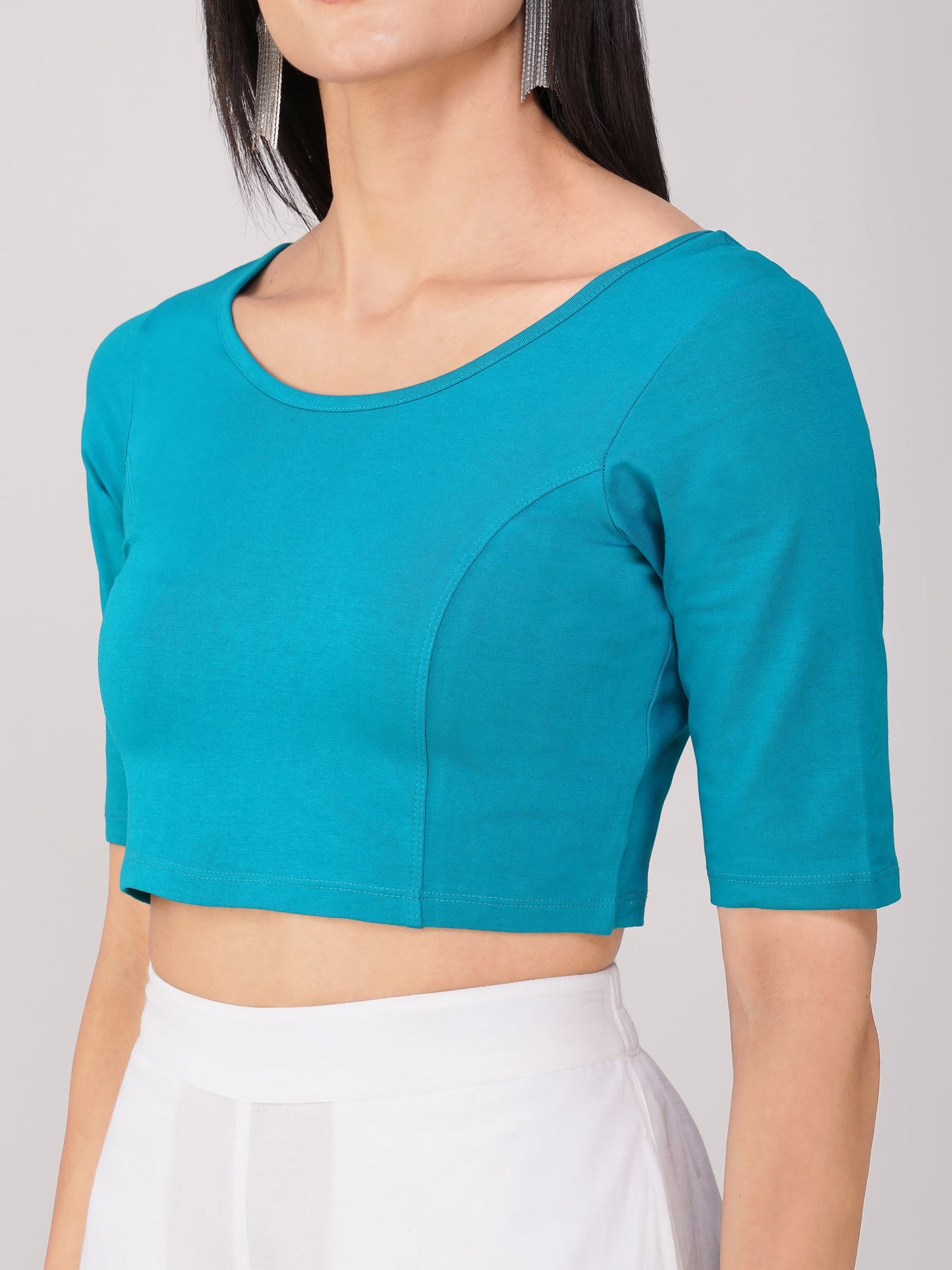 Dhiyona ST Women's ComfortEase 4-Way Stretch Turquoise Short Sleeve Blouse