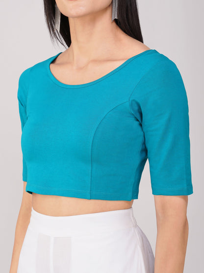 Dhiyona ST Women's ComfortEase 4-Way Stretch Turquoise Short Sleeve Blouse