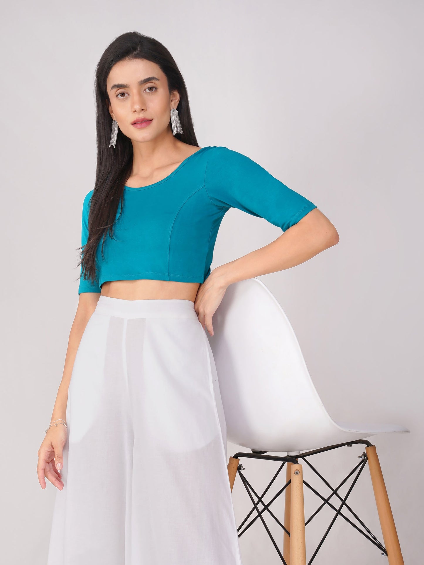 Dhiyona ST Women's ComfortEase 4-Way Stretch Turquoise Short Sleeve Blouse