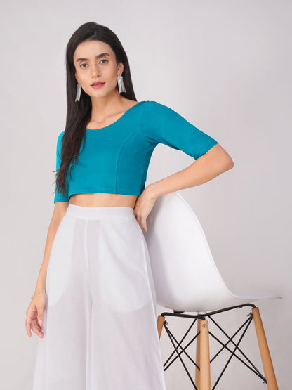 Dhiyona ST Women's ComfortEase 4-Way Stretch Turquoise Short Sleeve Blouse