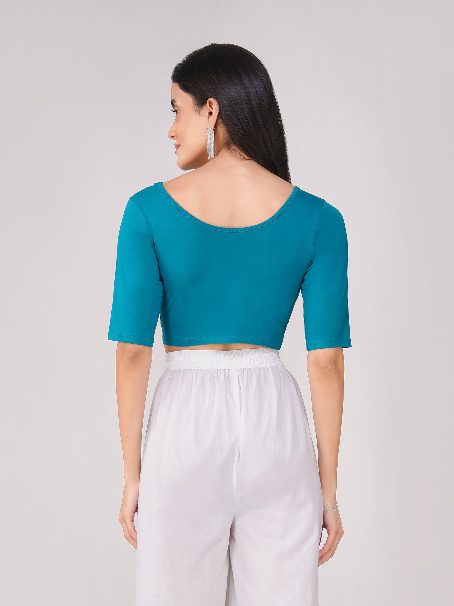 Dhiyona ST Women's ComfortEase 4-Way Stretch Turquoise Short Sleeve Blouse