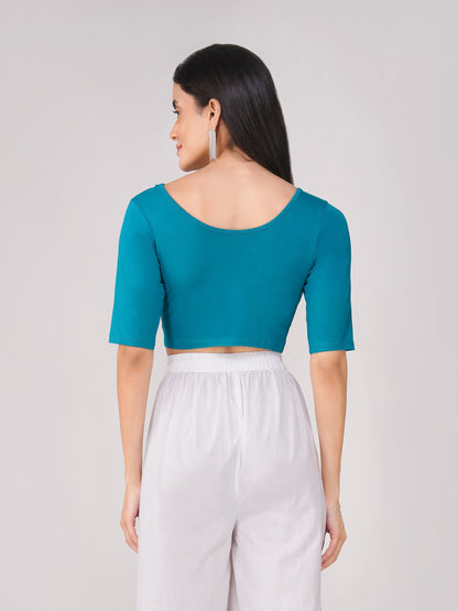 Dhiyona ST Women's ComfortEase 4-Way Stretch Turquoise Short Sleeve Blouse