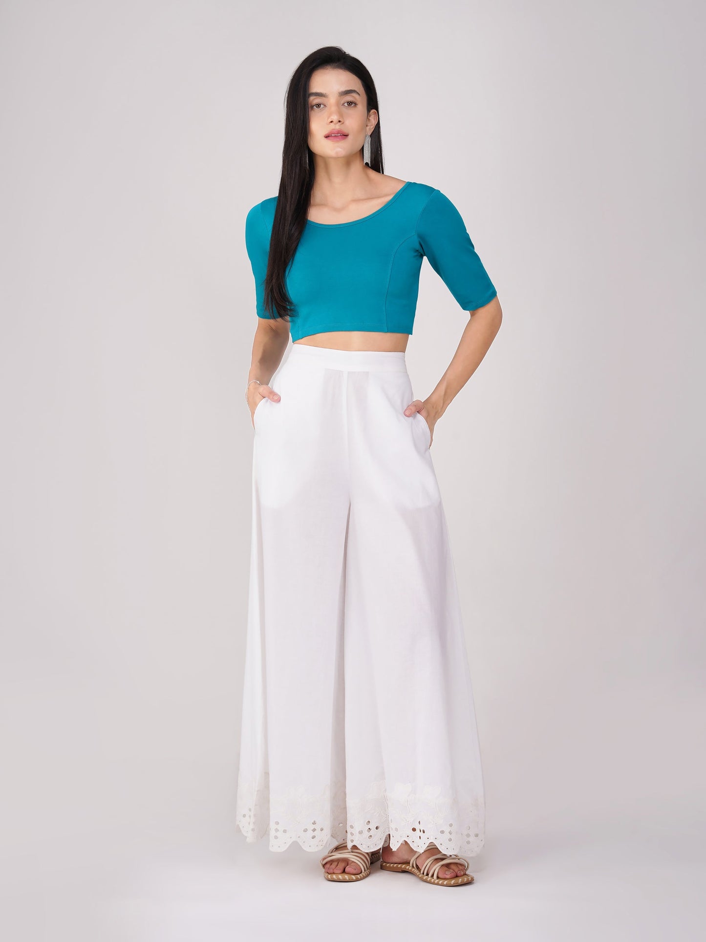 Dhiyona ST Women's ComfortEase 4-Way Stretch Turquoise Short Sleeve Blouse