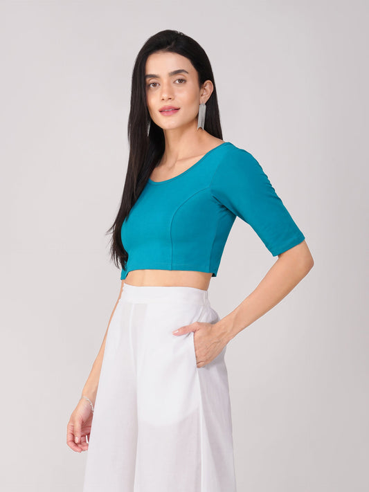 Dhiyona ST Women's ComfortEase 4-Way Stretch Turquoise Short Sleeve Blouse