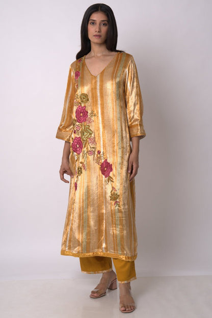 Women's Mustard and Beige Silk Velvet Salwar Suit