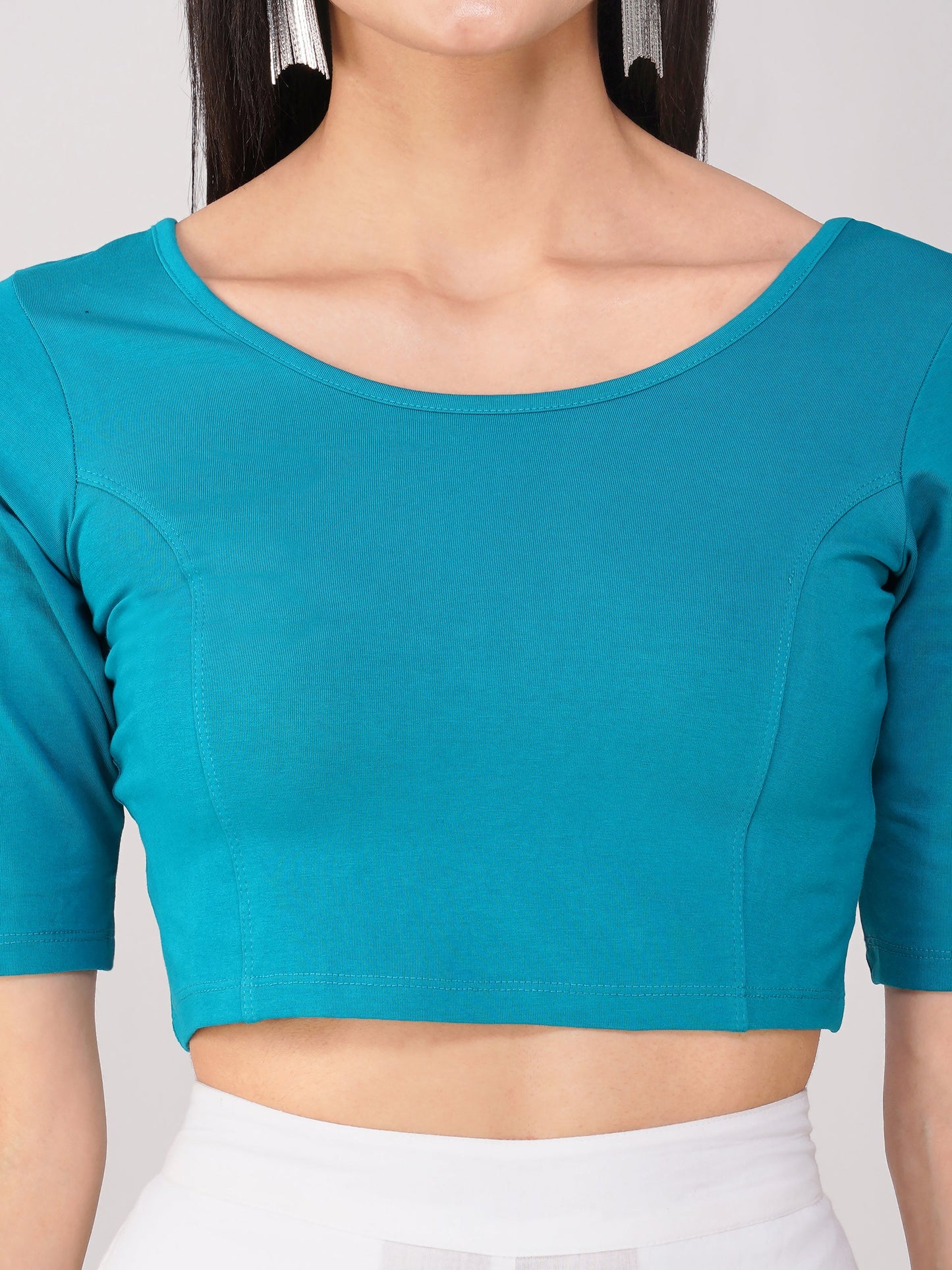Dhiyona ST Women's ComfortEase 4-Way Stretch Turquoise Short Sleeve Blouse