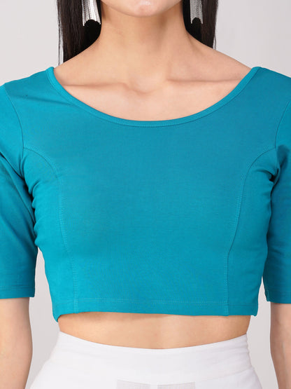 Dhiyona ST Women's ComfortEase 4-Way Stretch Turquoise Short Sleeve Blouse
