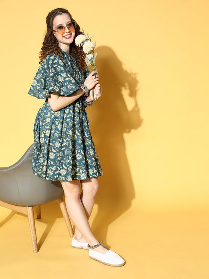 Dhiyona AY Women's Tranquil Teal Floral All in the Details Dress