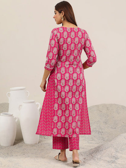 Floral Printed V-Neck Straight Kurta With Trousers