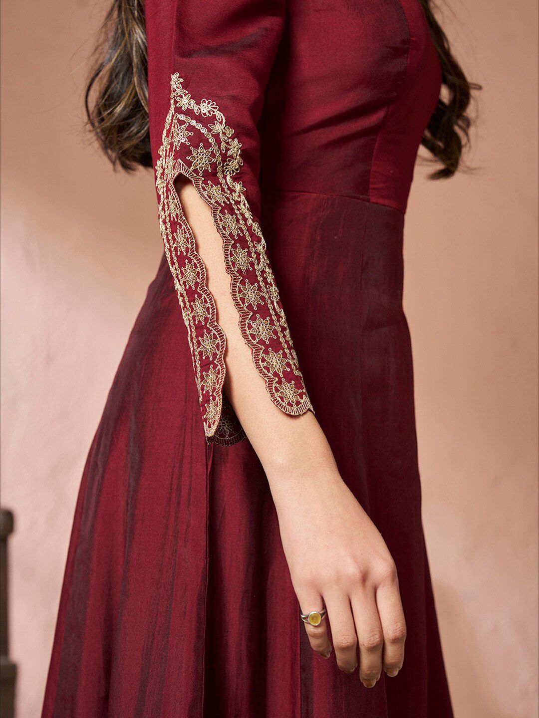 Dhiyona IN Ethnic Motifs Embroidered Pure Silk Kurta with Palazzos & Dupatta