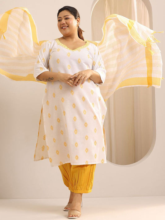 Dhiyona Women's Plus Size Ethnic Motifs Regular Kurta with Salwar & With Dupatta