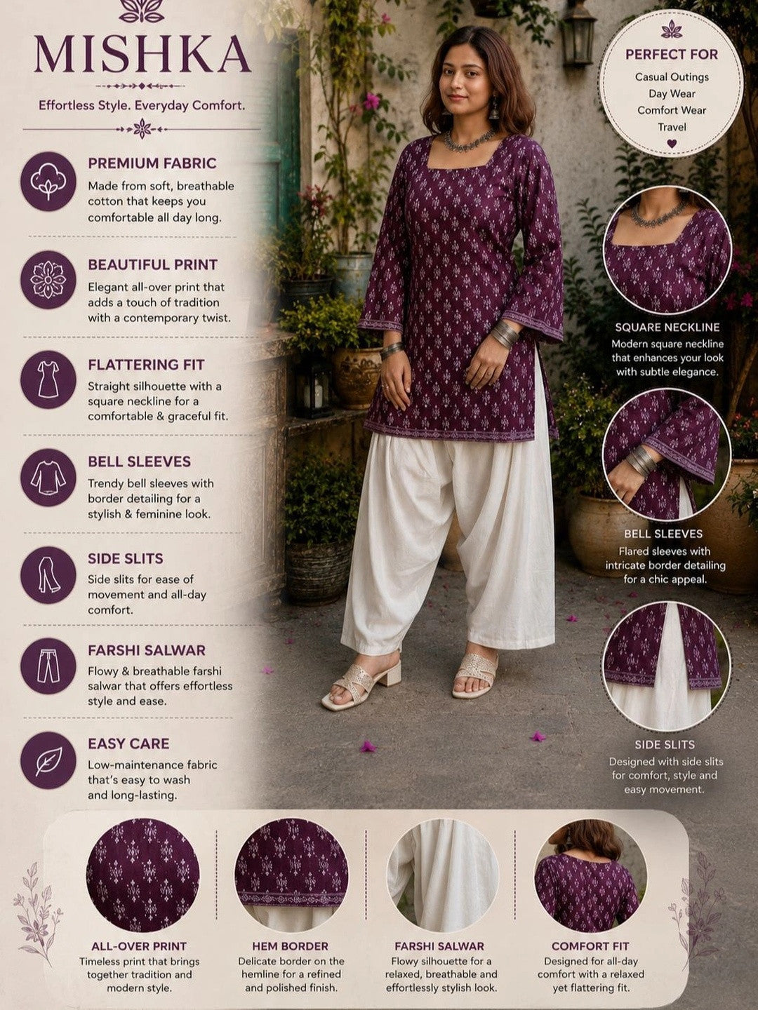 Women Ethnic Motifs Printed Regular Pure Cotton Kurta with Farsi Salwar