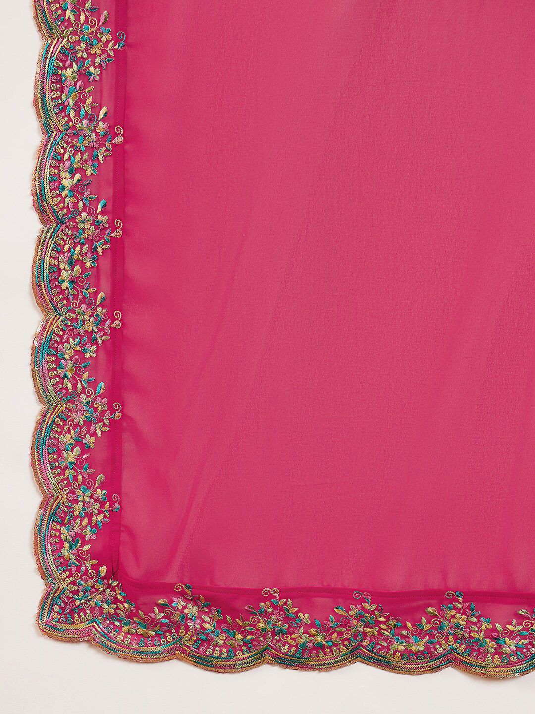 Dhiyona IN Pink & Gold Toned Yoke Design Embroidered Straight Kurta With Sharara & Dupatta