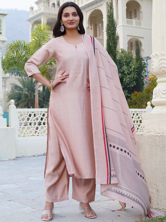 Dhiyona KL Notch Neck Straight Kurta With Palazzos And Dupatta