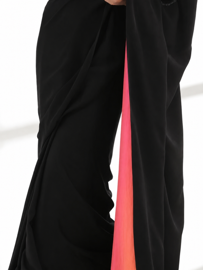 Dhiyona ST Black Surprise Saree with Pink Orange Satin and Black Blouse Fabric