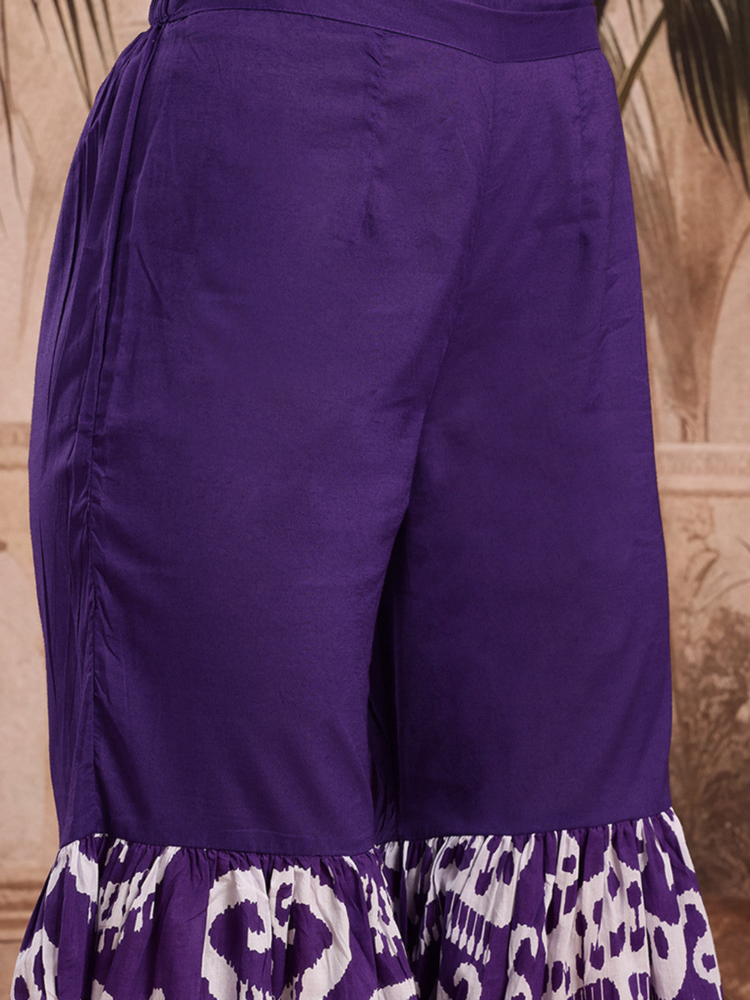 Ethnic Motifs Print Strappy Pure Cotton Kurta with Sharara & Dupatta