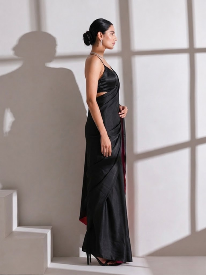 Dhiyona ST Black Surprise Saree with Gold Sequin and Black Blouse Fabric