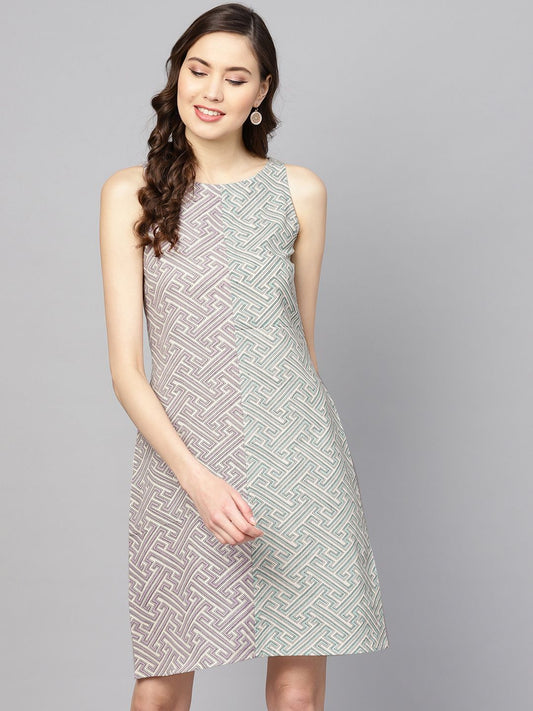 Dhiyona AY Women's Sea Green & Purple Printed A-Line Dress