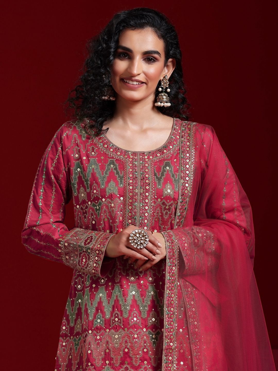 Dhiyona LL Ethnic Motifs Embroidered Regular Sequinned Kurta with Palazzos & With Dupatta