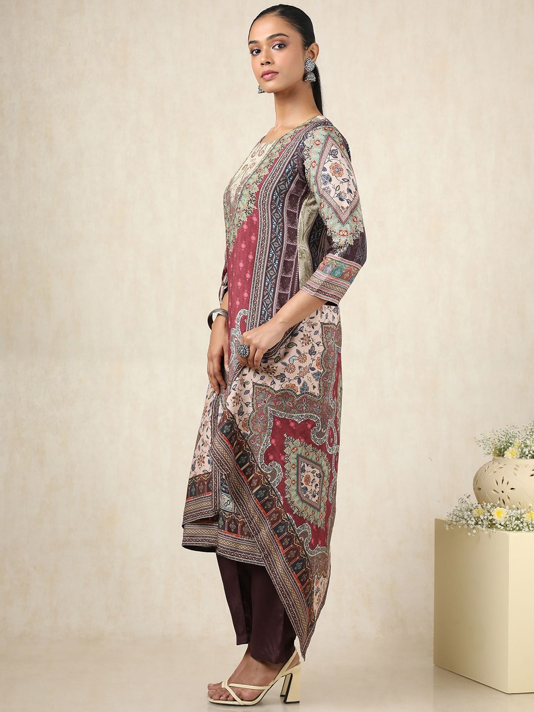 Dhiyona SO Women's Ethnic Motifs Printed Beads and Stones Pure Cotton Kurta With Trousers & Dupatta