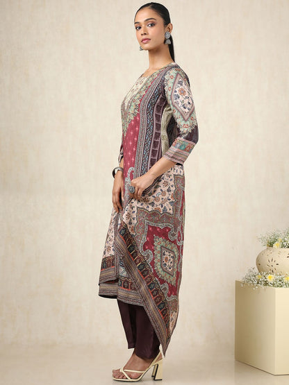 Dhiyona SO Women's Ethnic Motifs Printed Beads and Stones Pure Cotton Kurta With Trousers & Dupatta