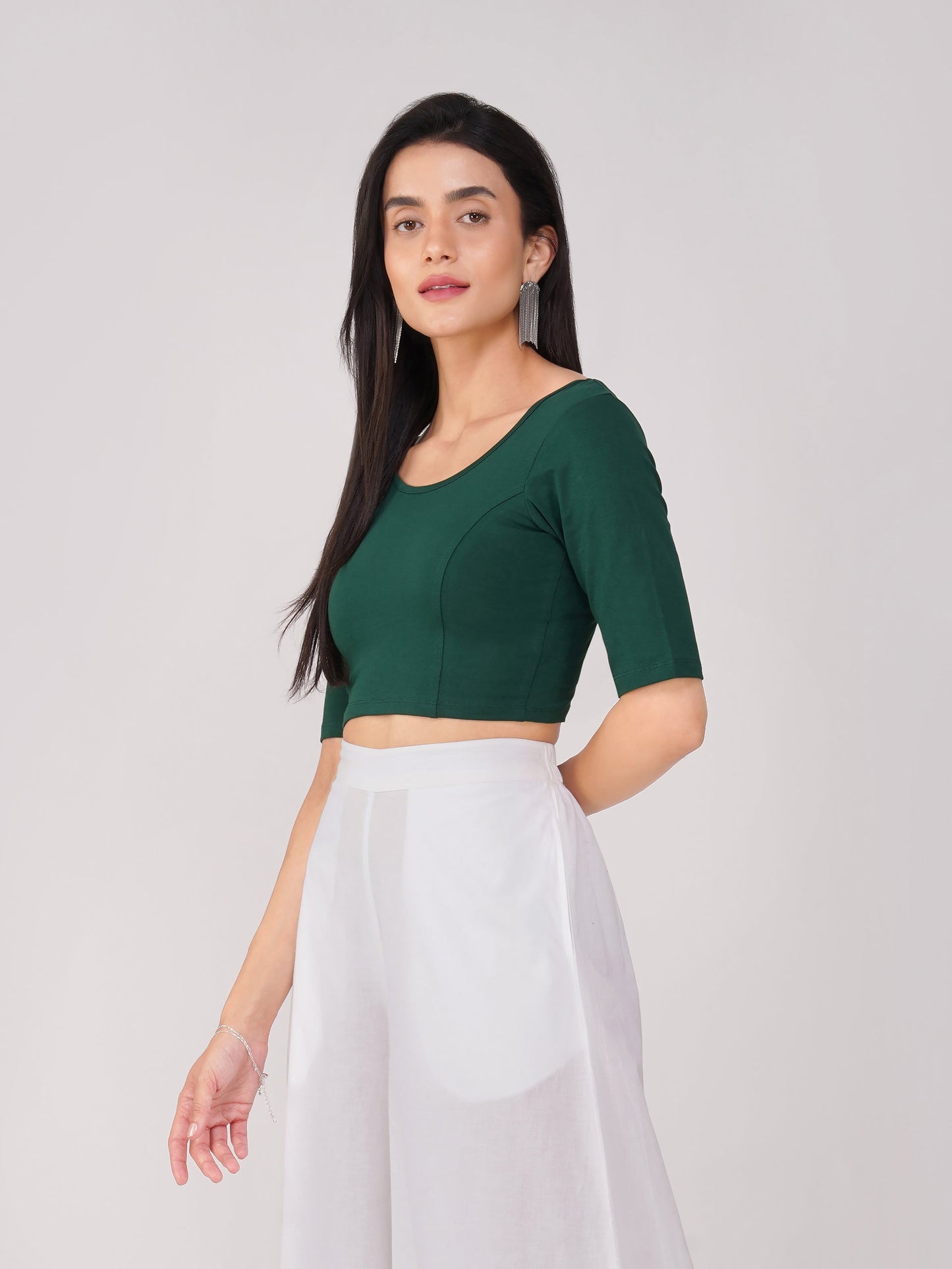 Dhiyona ST Women's ComfortEase 4-Way Stretch Green Short Sleeve Blouse