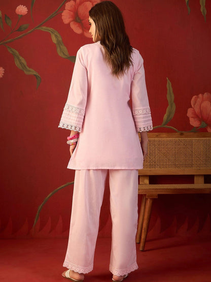Women Ethnic Motifs Embroidered Regular Thread Work Pure Cotton Kurta with Palazzos