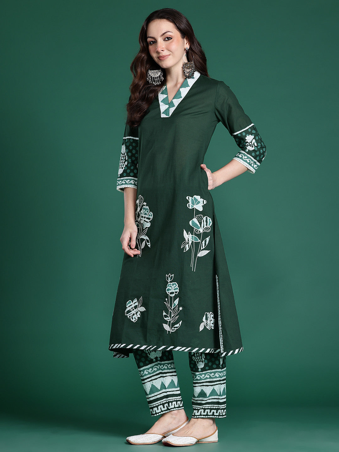 Floral Printed Regular Pure Cotton Kurta with Trousers