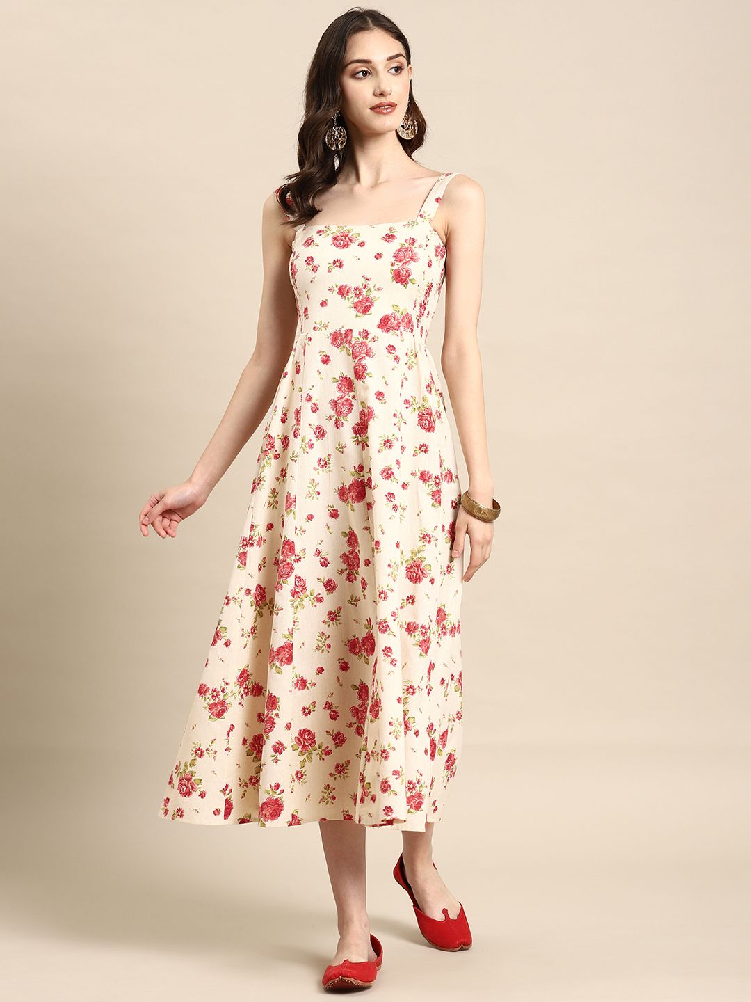 Dhiyona AY Women's Floral Print A-Line Midi Dress
