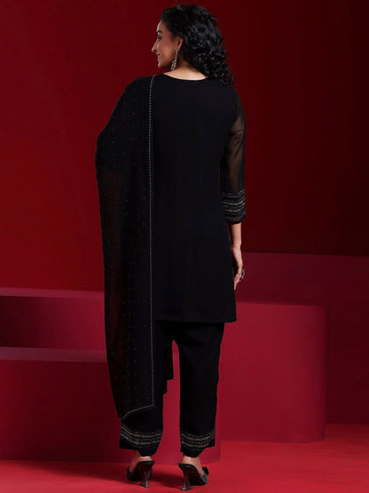 Dhiyona LL Striped Regular Beads and Stones Kurta with Palazzos & Dupatta
