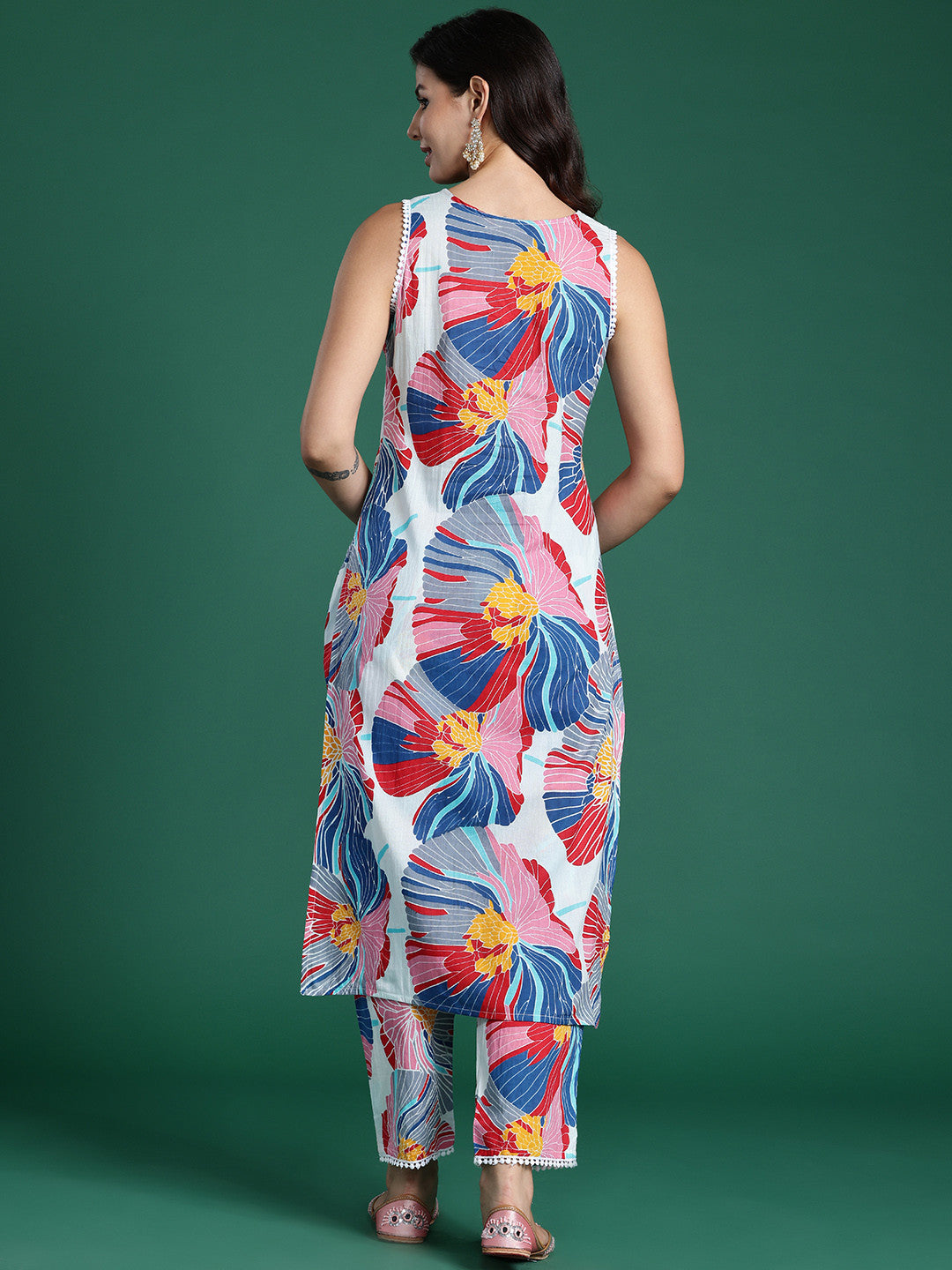 Floral Printed Pure Cotton Kurta with Trousers