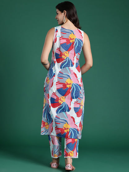 Floral Printed Pure Cotton Kurta with Trousers