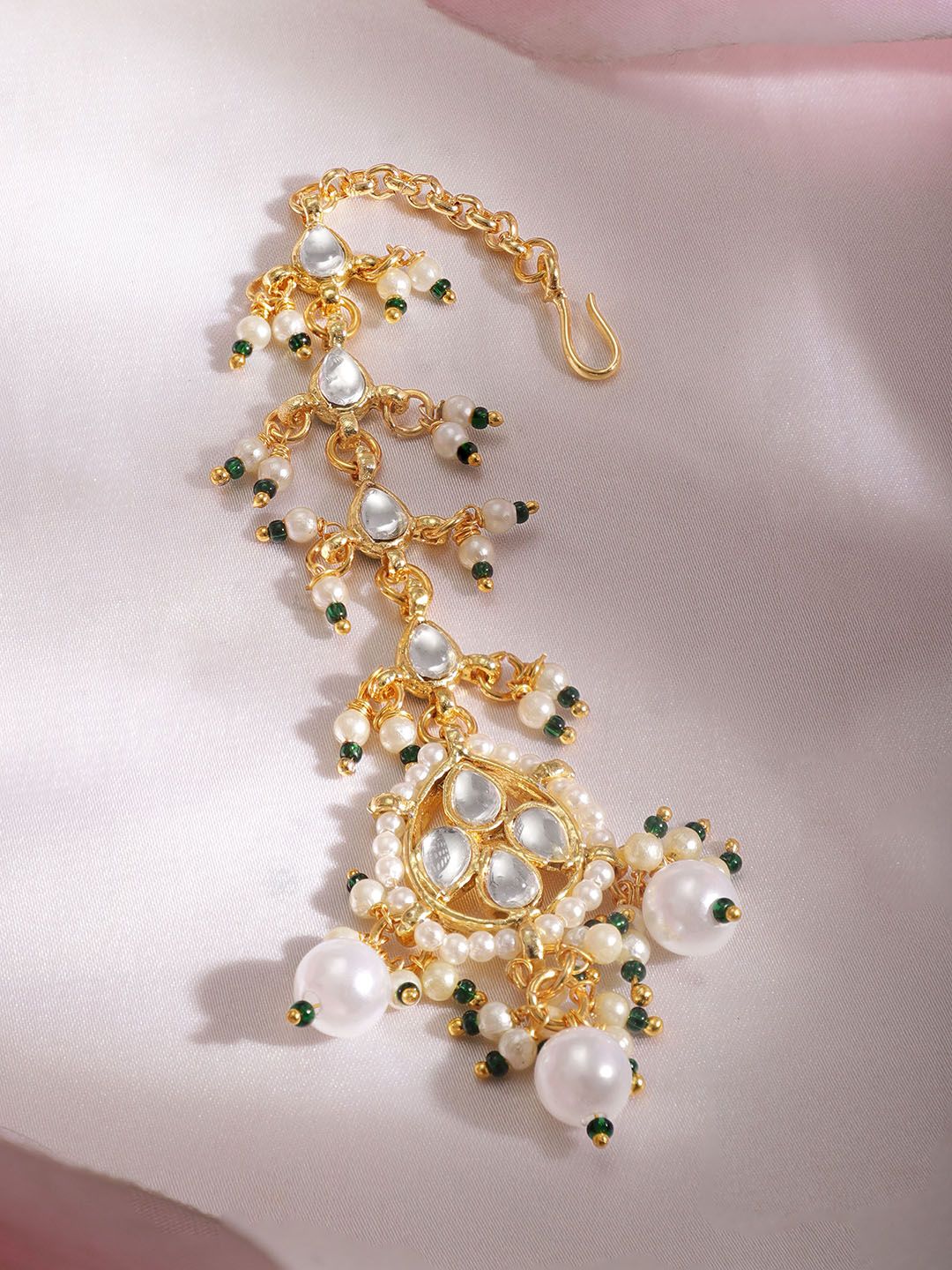 Dhiyona RJ Women's 22K Gold Plated Kundan & Pearl Studded Maang Tikka Traditional and Elegant Jewelry