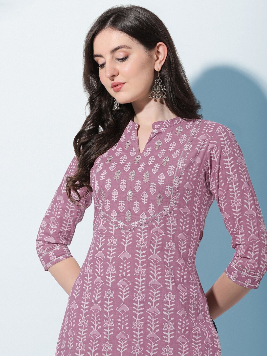 Dhiyona KL Women Plus Size Pink Ethnic Pure Cotton Kurta with Trousers & With Dupatta
