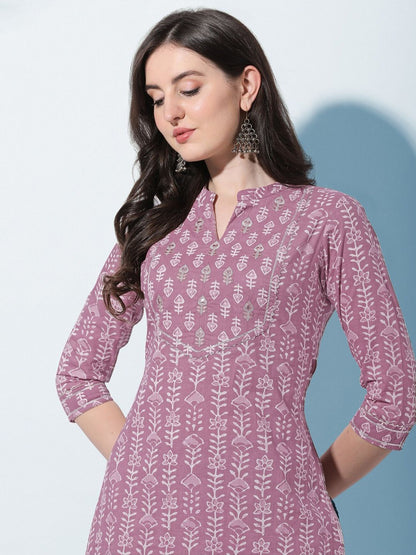 Dhiyona KL Women Plus Size Pink Ethnic Pure Cotton Kurta with Trousers & With Dupatta