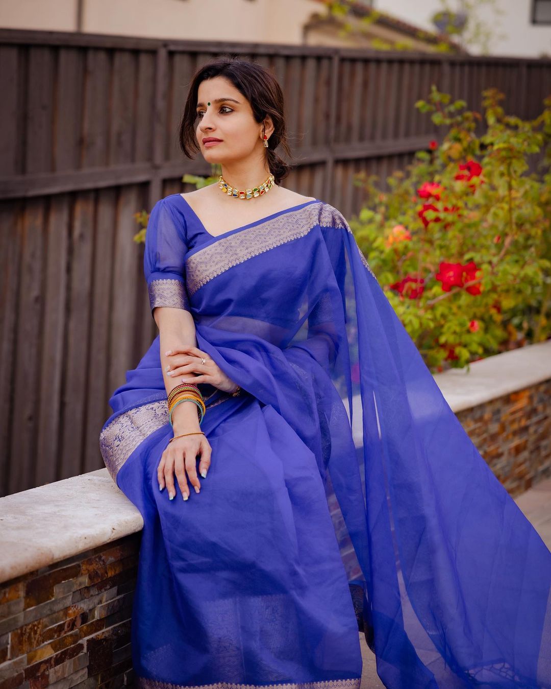 Dhiyona HH Royal Blue Banarasi Soft Organza Skirt Border Saree | Easy To Drape