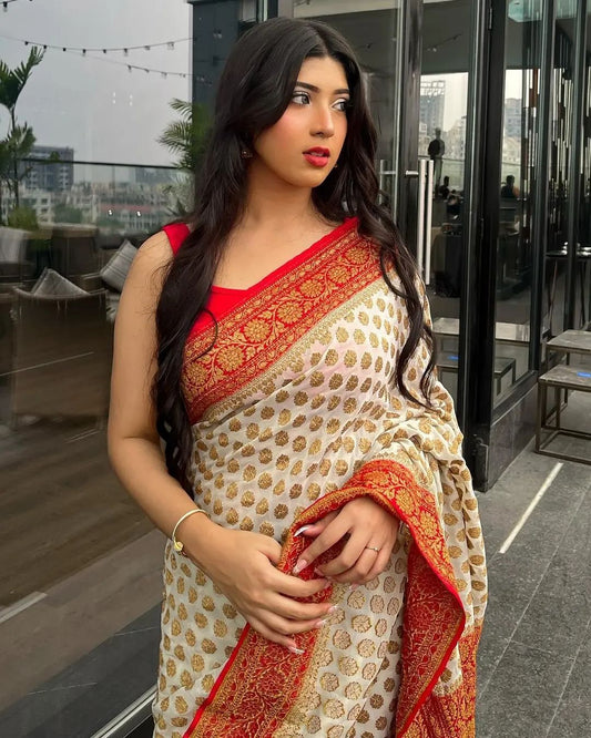 Dhiyona HH Authentic Banarasi Khaddi Minzari Georgette Saree | Elegant Saree For Special Occasions